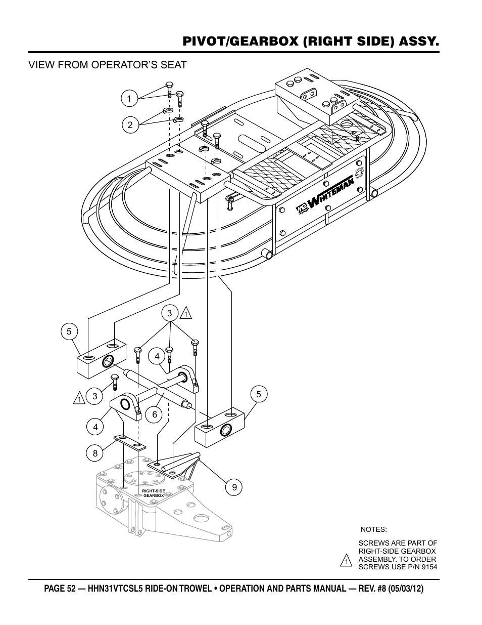 Pivot/gearbox (right side) assy, View from operator’s seat | Multiquip HHN31VTCSL5 User Manual | Page 52 / 112