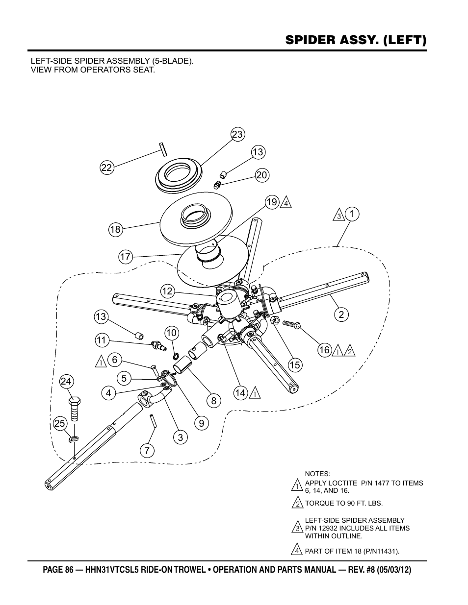 Spider assy. (left) | Multiquip HHN31VTCSL5 User Manual | Page 86 / 112