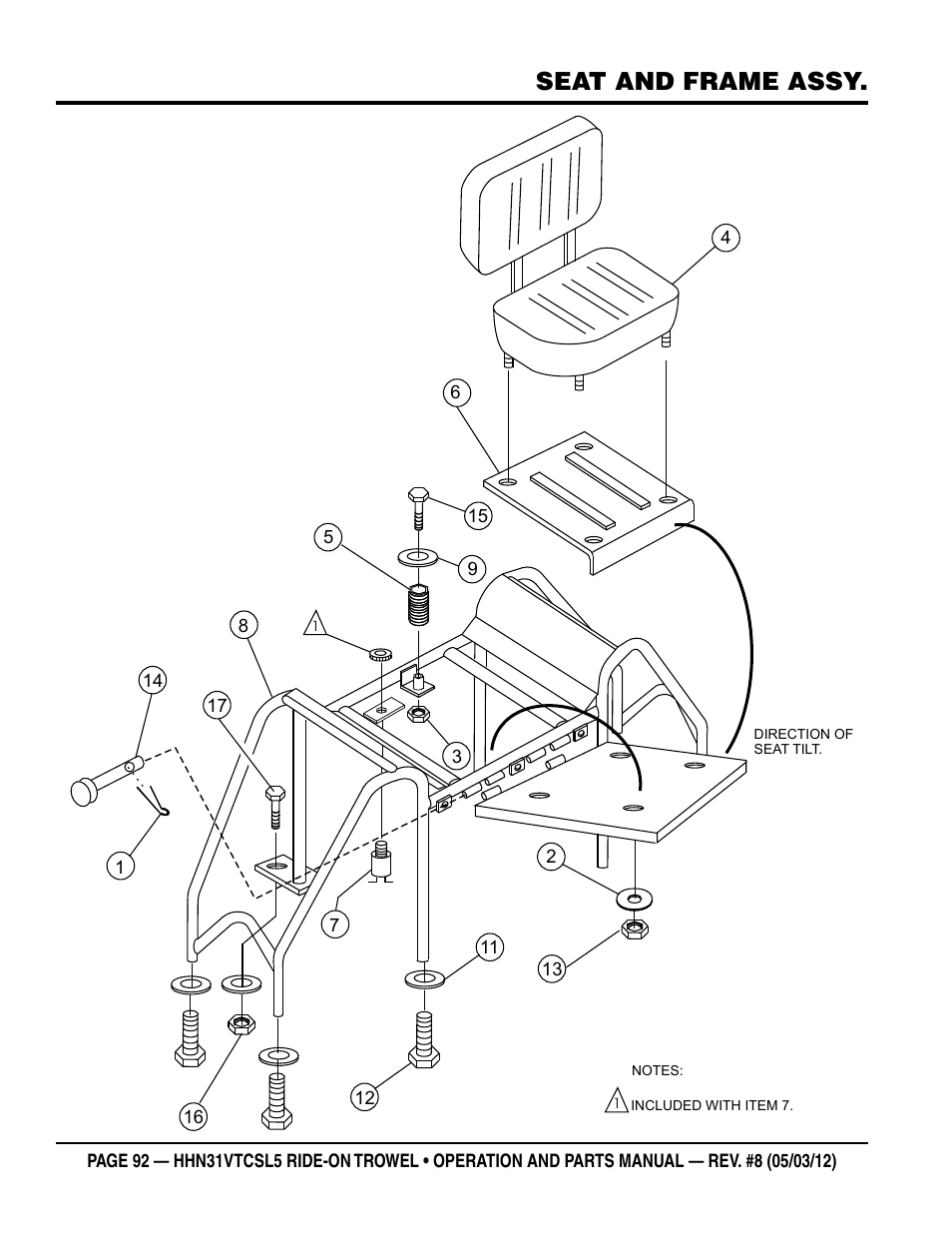 Seat and frame assy | Multiquip HHN31VTCSL5 User Manual | Page 92 / 112