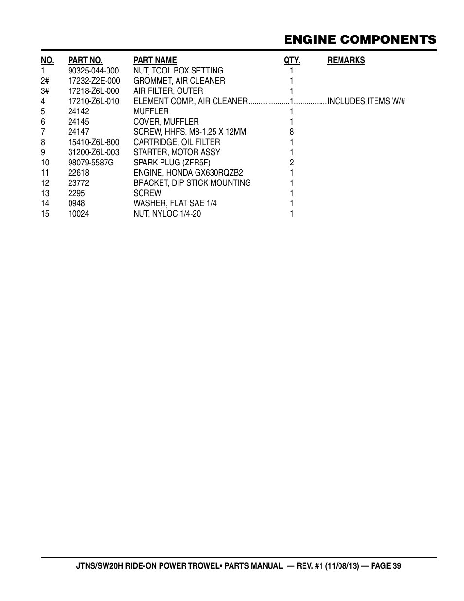 Engine components | Multiquip JTNSW20HTCS User Manual | Page 39 / 62