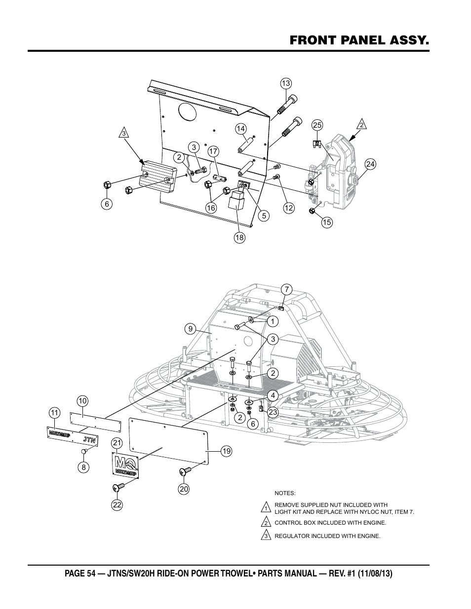 Front panel assy | Multiquip JTNSW20HTCS User Manual | Page 54 / 62