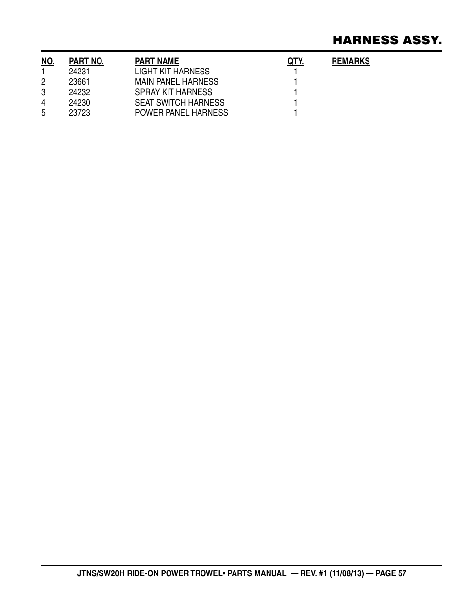 Harness assy | Multiquip JTNSW20HTCS User Manual | Page 57 / 62