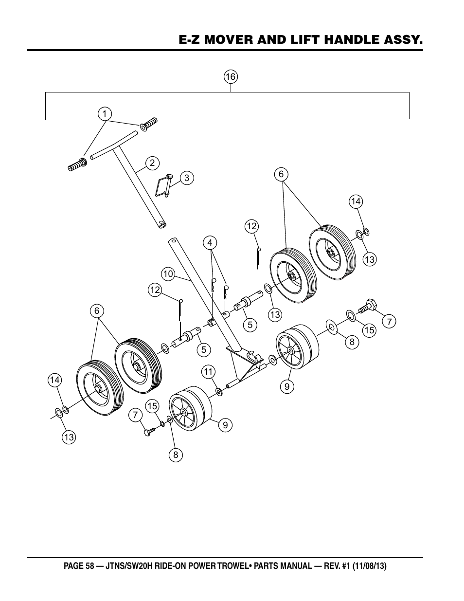 E-z mover and lift handle assy | Multiquip JTNSW20HTCS User Manual | Page 58 / 62
