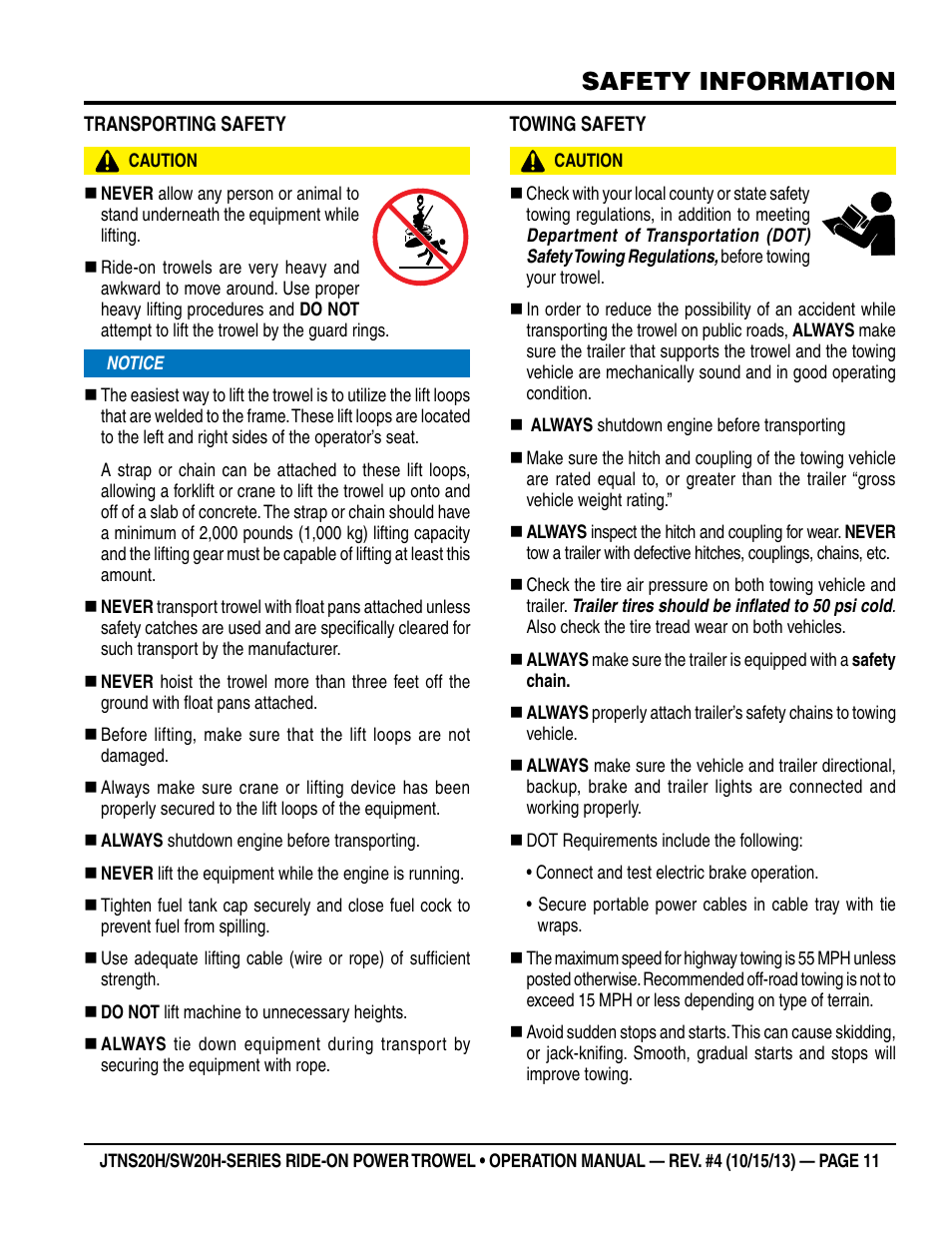 Safety information | Multiquip JTNSW20HTCSL User Manual | Page 11 / 46