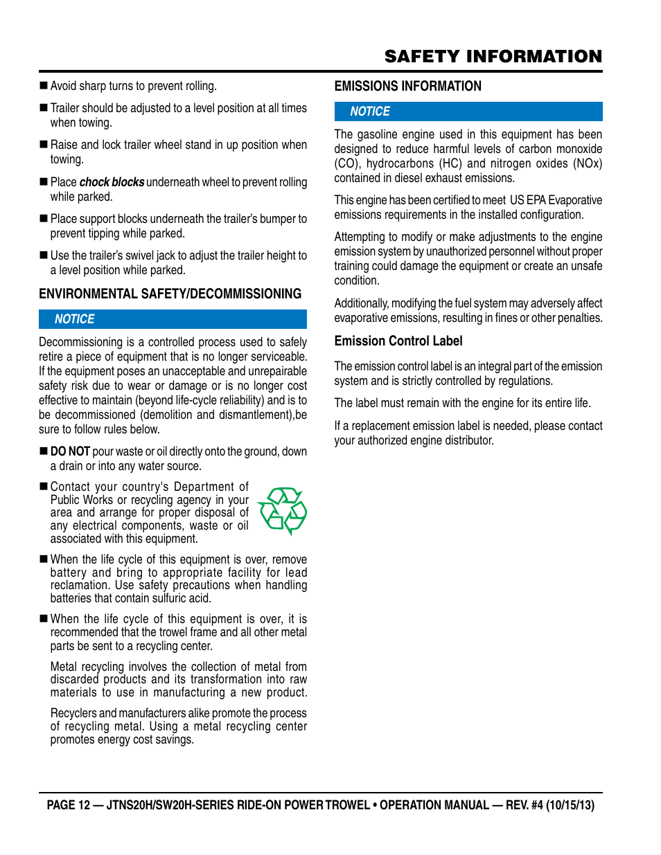 Safety information | Multiquip JTNSW20HTCSL User Manual | Page 12 / 46