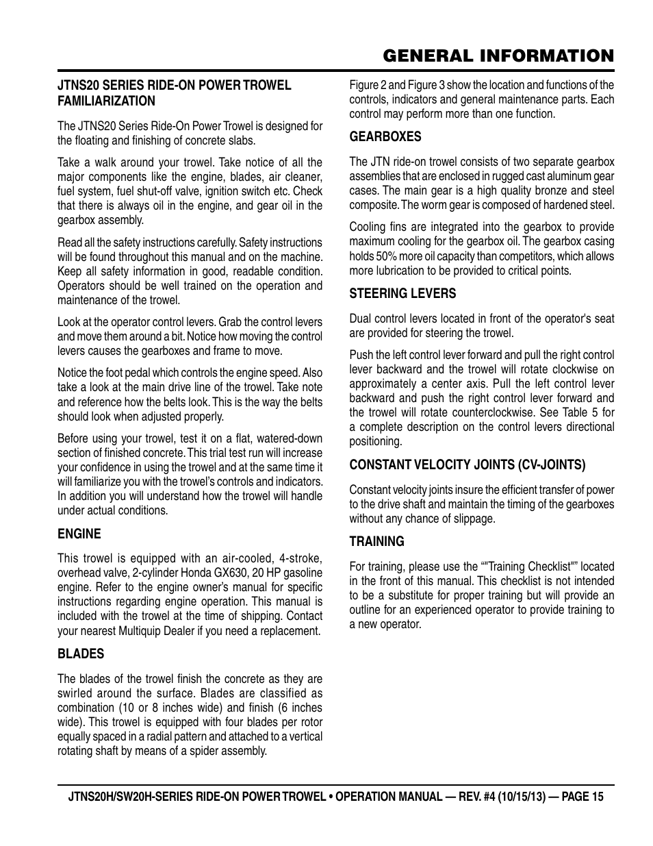 General information | Multiquip JTNSW20HTCSL User Manual | Page 15 / 46
