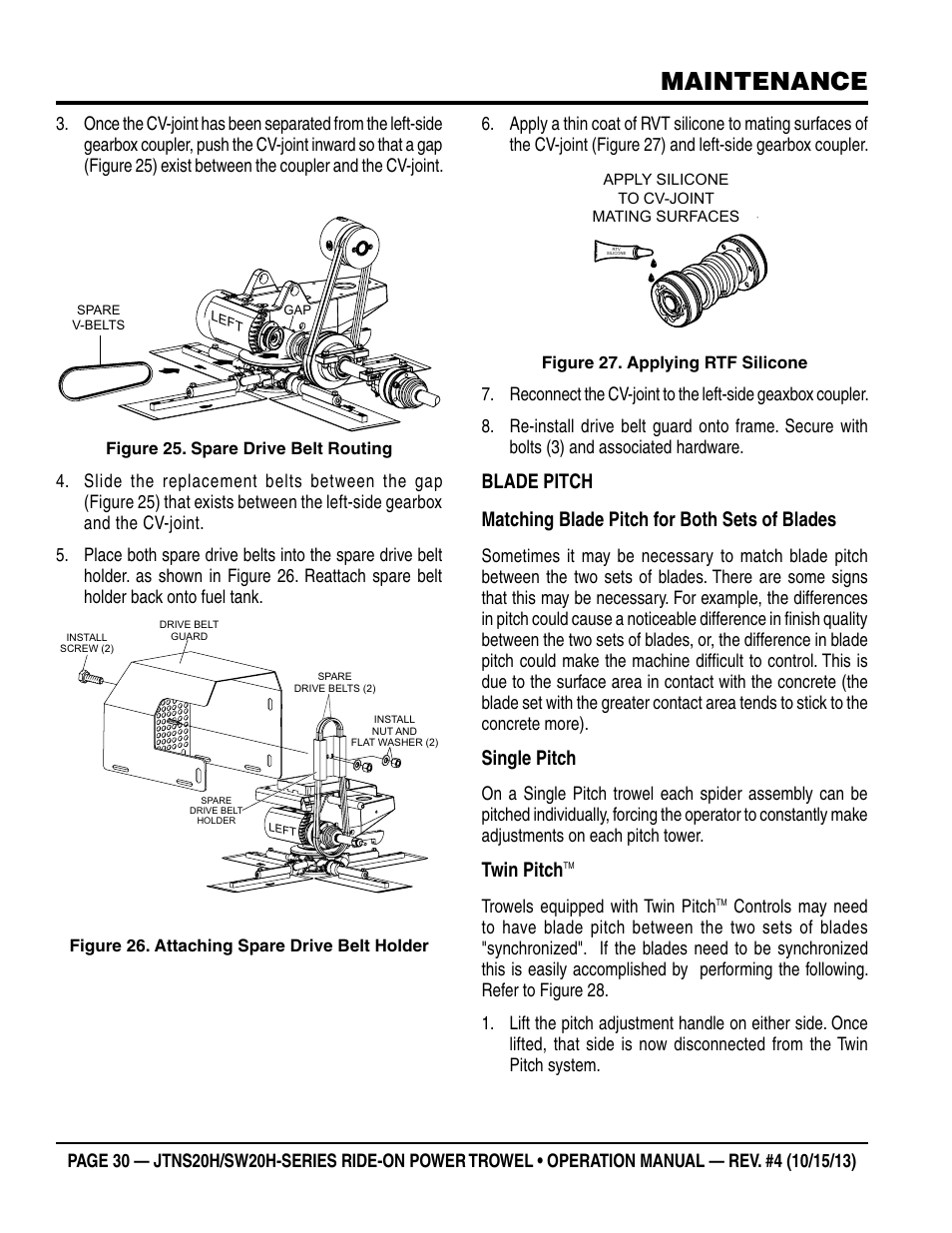 Maintenance, Single pitch, Twin pitch | Multiquip JTNSW20HTCSL User Manual | Page 30 / 46