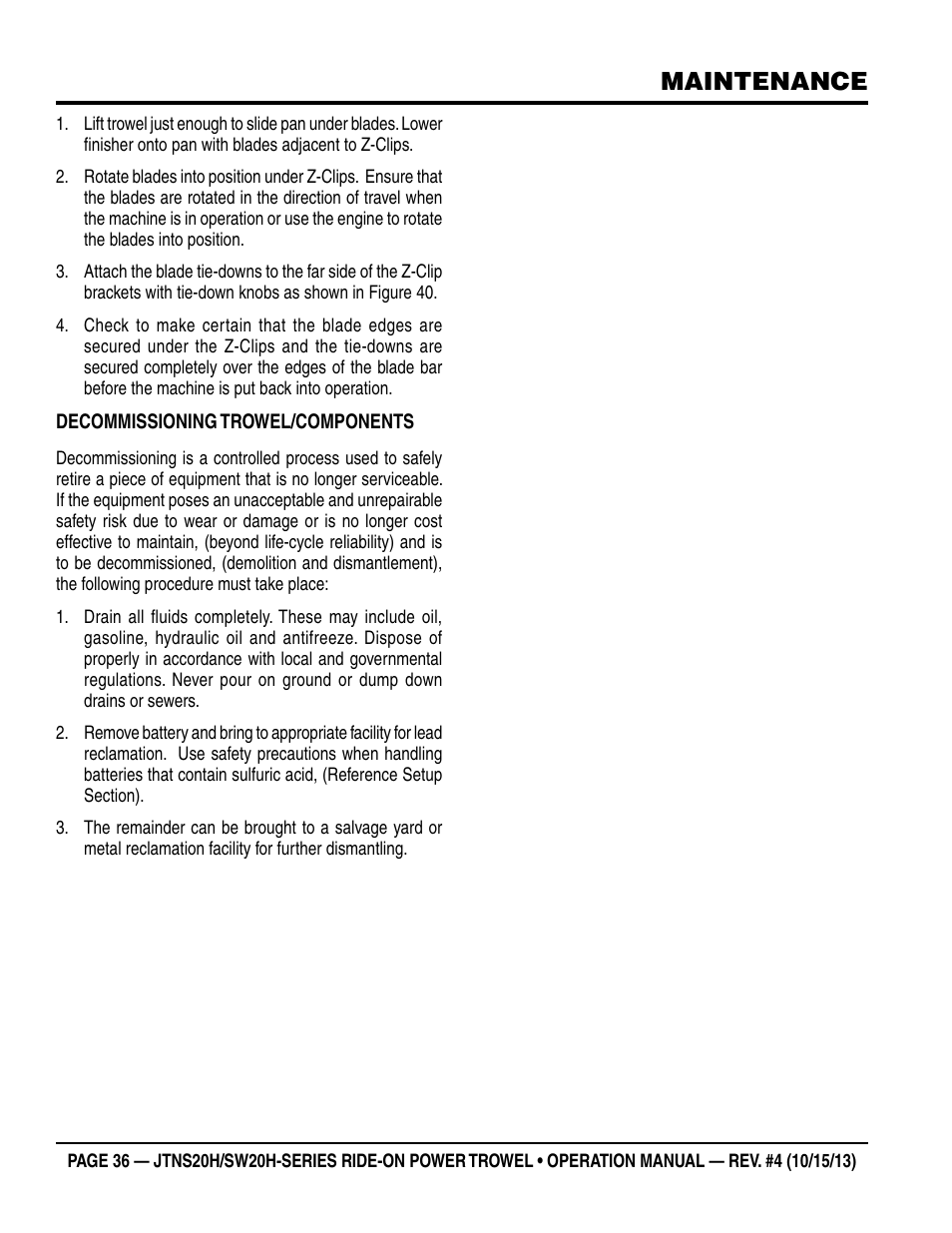 Maintenance | Multiquip JTNSW20HTCSL User Manual | Page 36 / 46