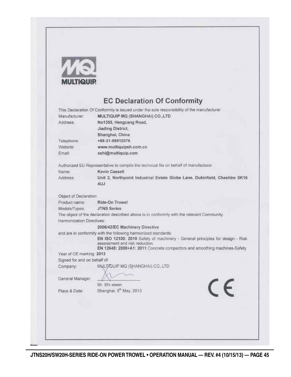 Multiquip JTNSW20HTCSL User Manual | Page 45 / 46