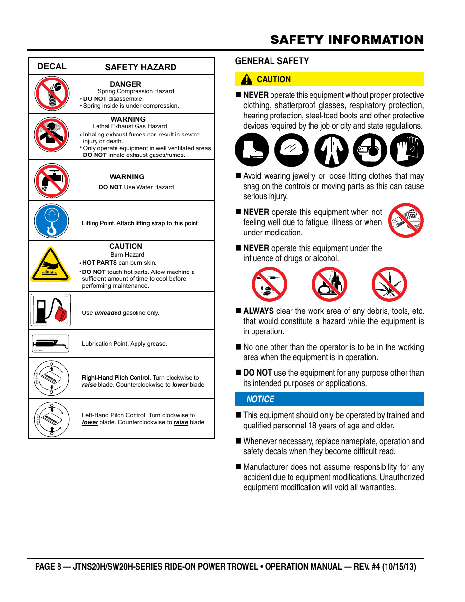 Safety information, General safety | Multiquip JTNSW20HTCSL User Manual | Page 8 / 46