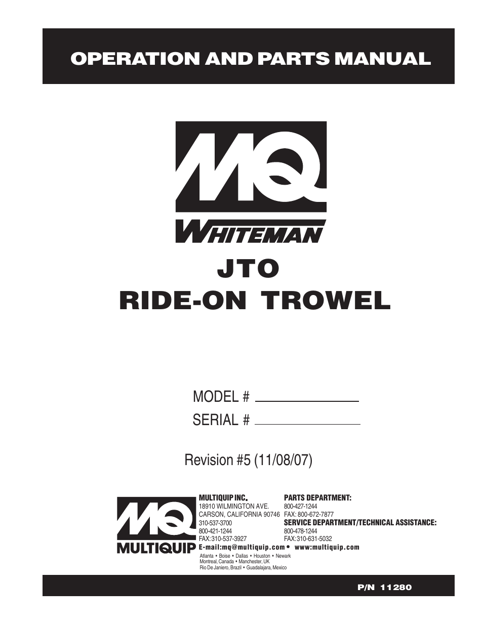 Multiquip JTO User Manual | 112 pages