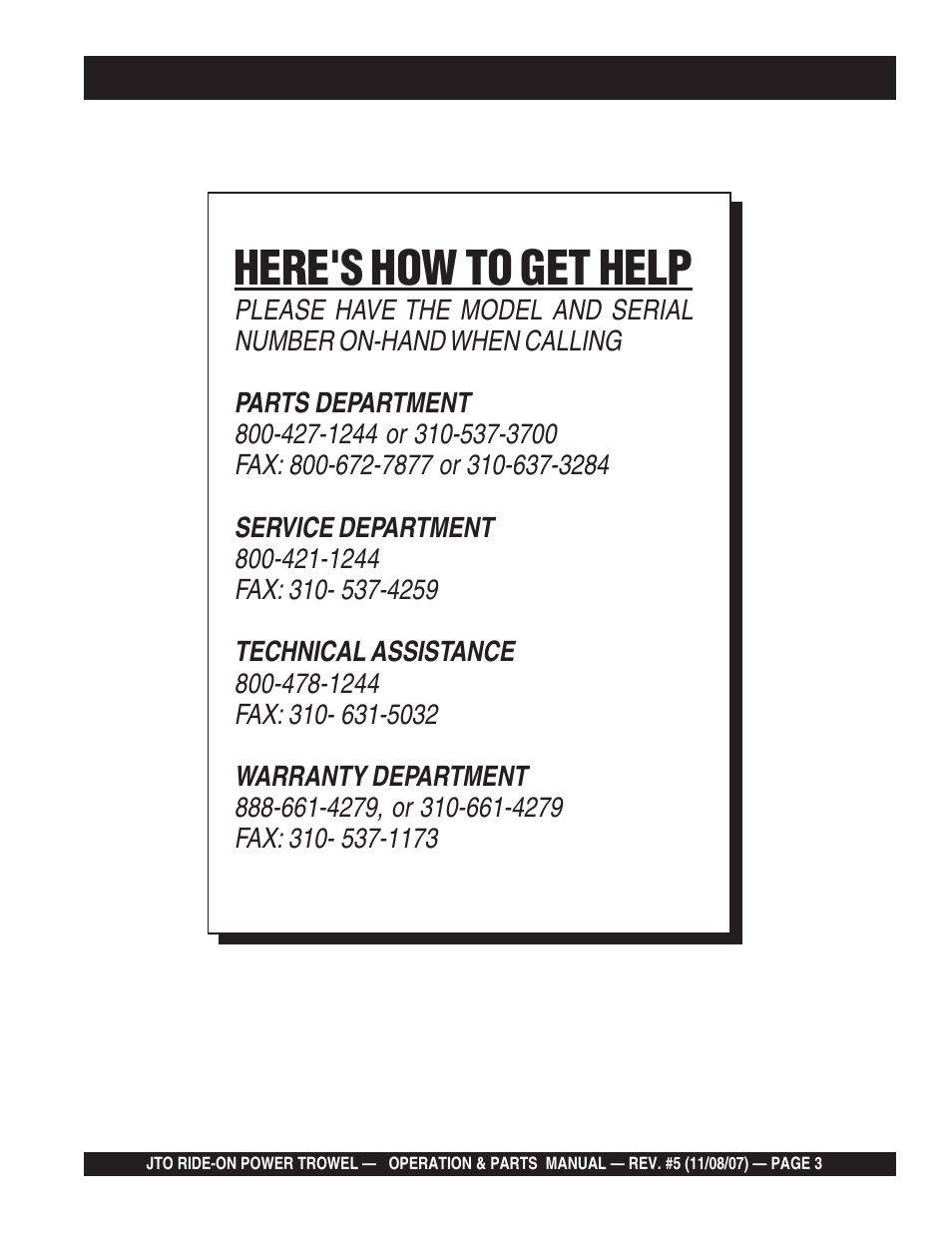 Here's how to get help | Multiquip JTO User Manual | Page 3 / 112