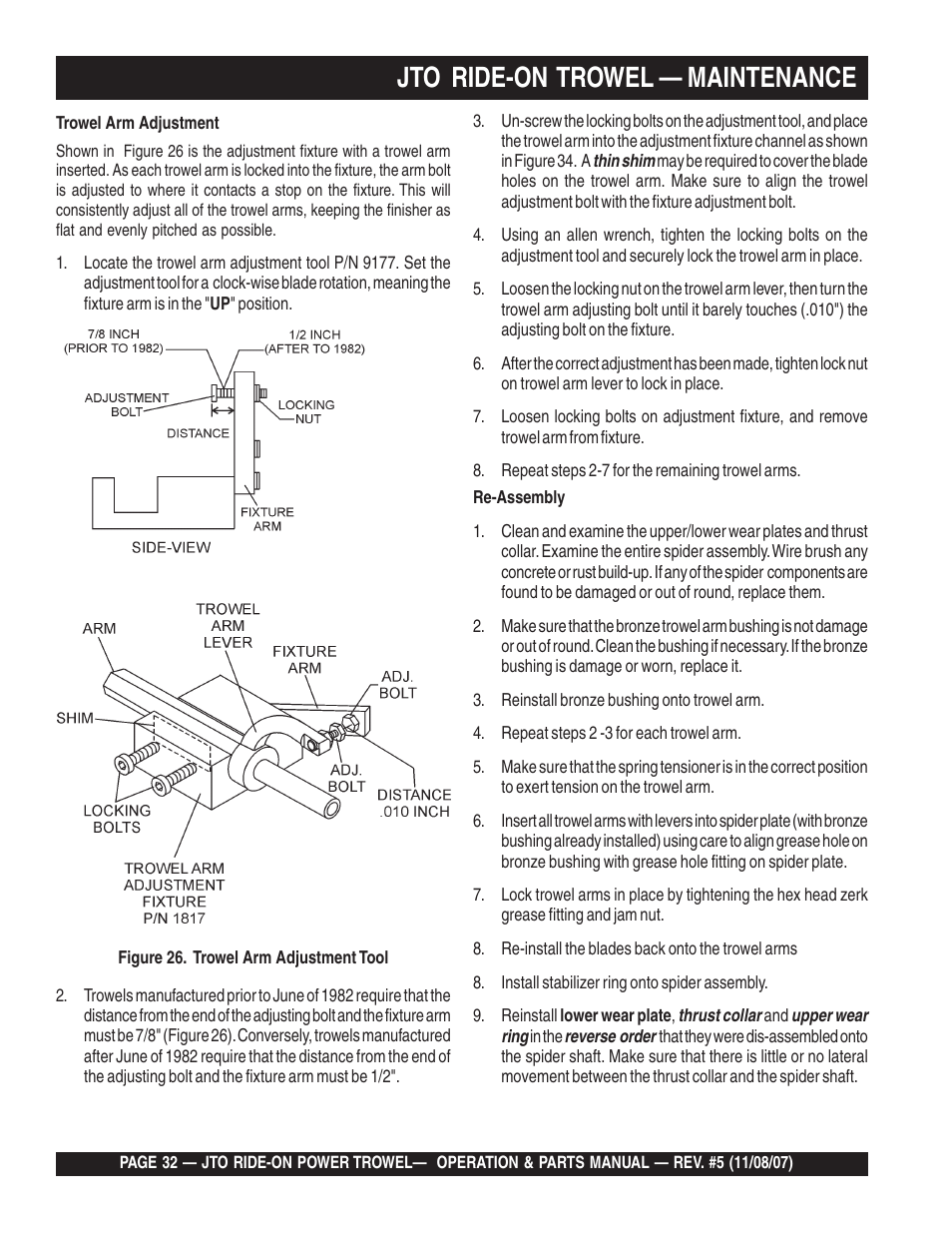 Jto ride-on trowel — maintenance | Multiquip JTO User Manual | Page 32 / 112