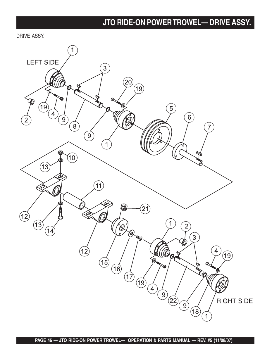 Jto ride-on power trowel— drive assy | Multiquip JTO User Manual | Page 46 / 112
