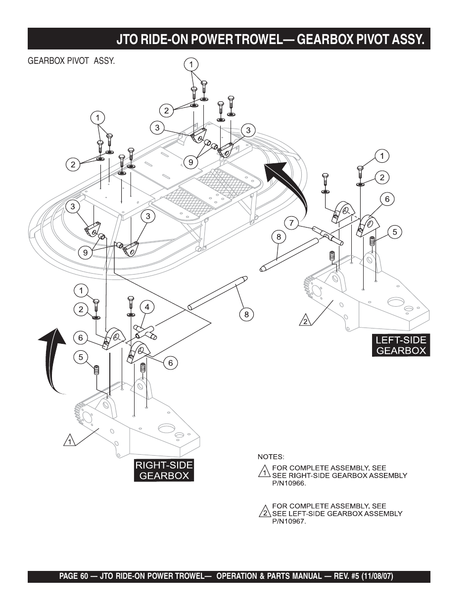 Jto ride-on power trowel— gearbox pivot assy | Multiquip JTO User Manual | Page 60 / 112