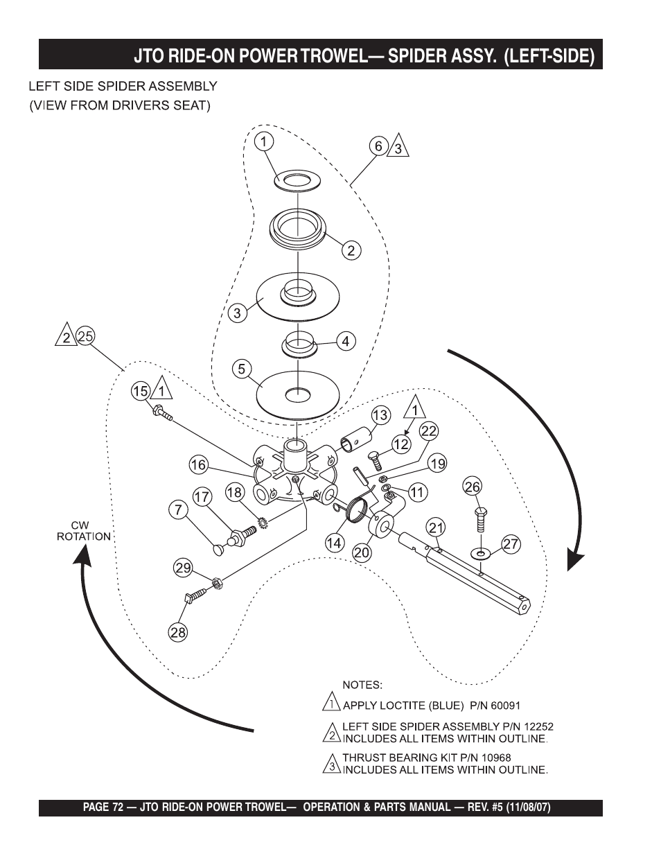 Jto ride-on power trowel— spider assy. (left-side) | Multiquip JTO User Manual | Page 72 / 112