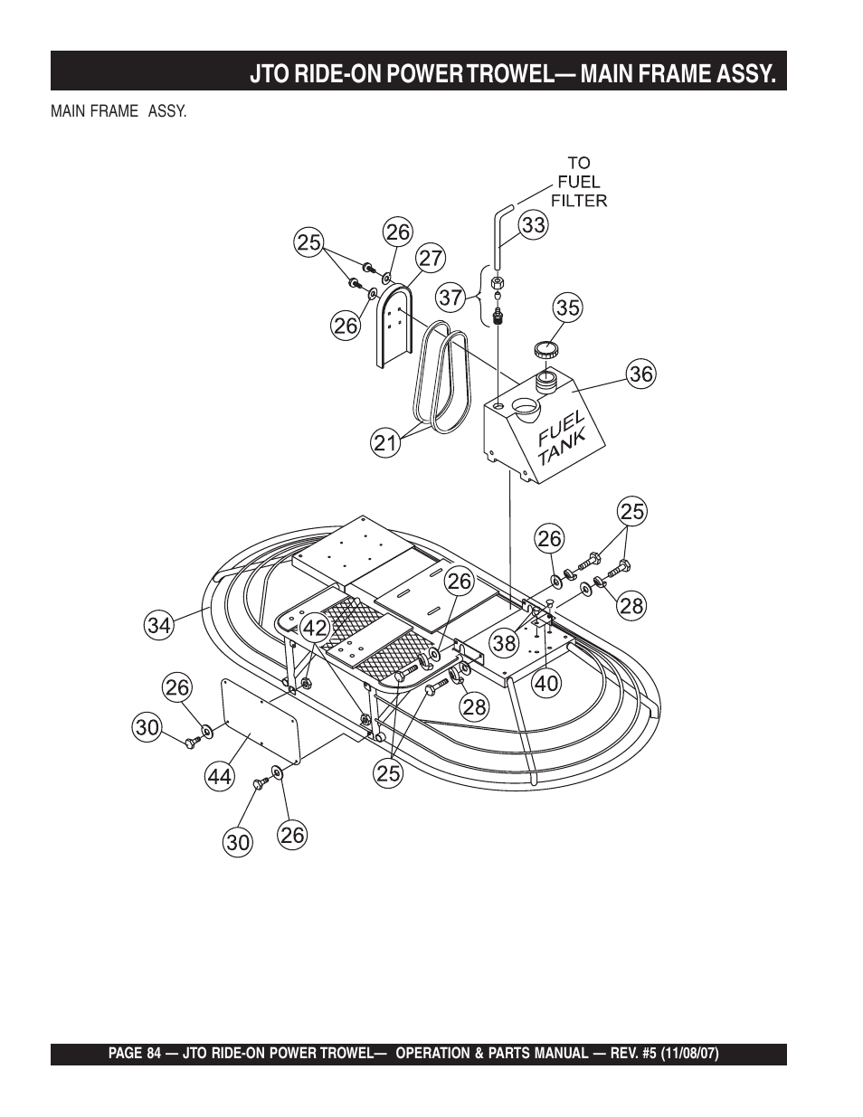 Jto ride-on power trowel— main frame assy | Multiquip JTO User Manual | Page 84 / 112