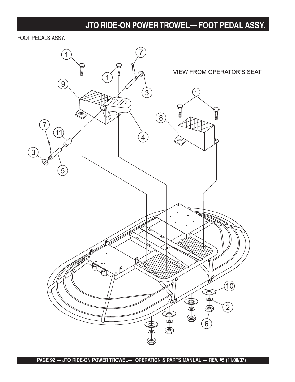 Jto ride-on power trowel— foot pedal assy | Multiquip JTO User Manual | Page 92 / 112