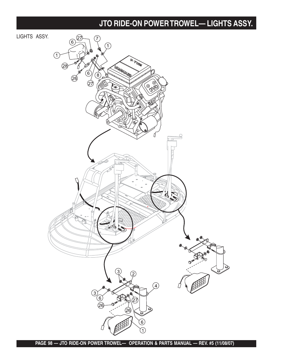 Jto ride-on power trowel— lights assy | Multiquip JTO User Manual | Page 98 / 112