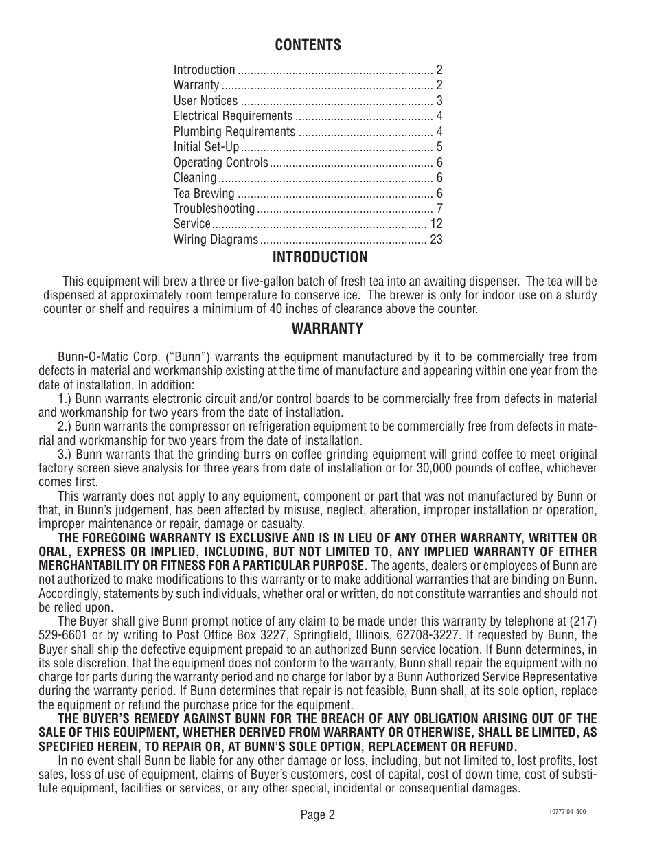 Bunn TU5Q User Manual | Page 2 / 23