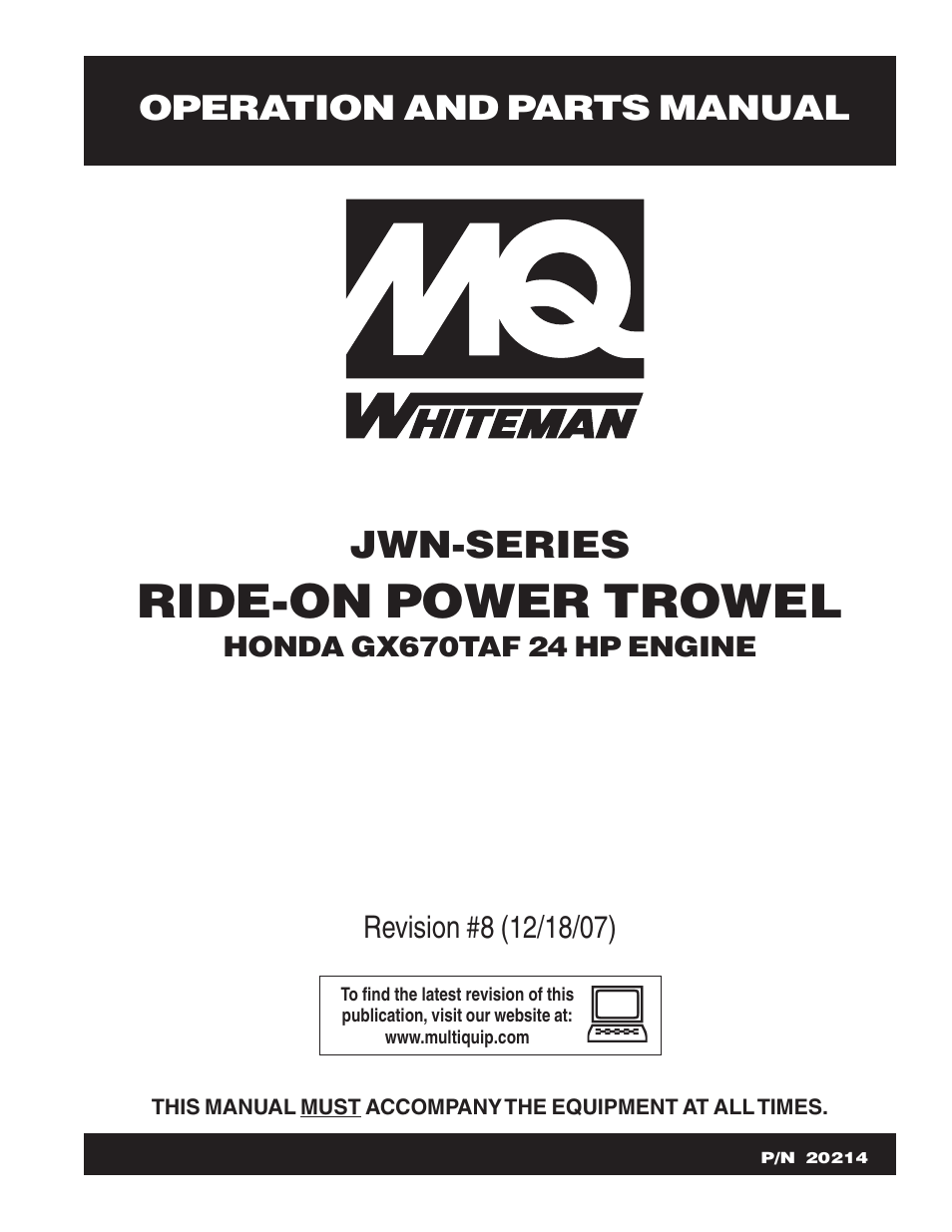 Multiquip JWN User Manual | 124 pages