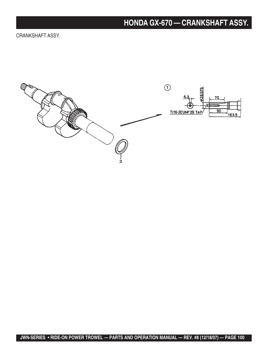 Honda gx-670 — crankshaft assy | Multiquip JWN User Manual | Page 100 / 124