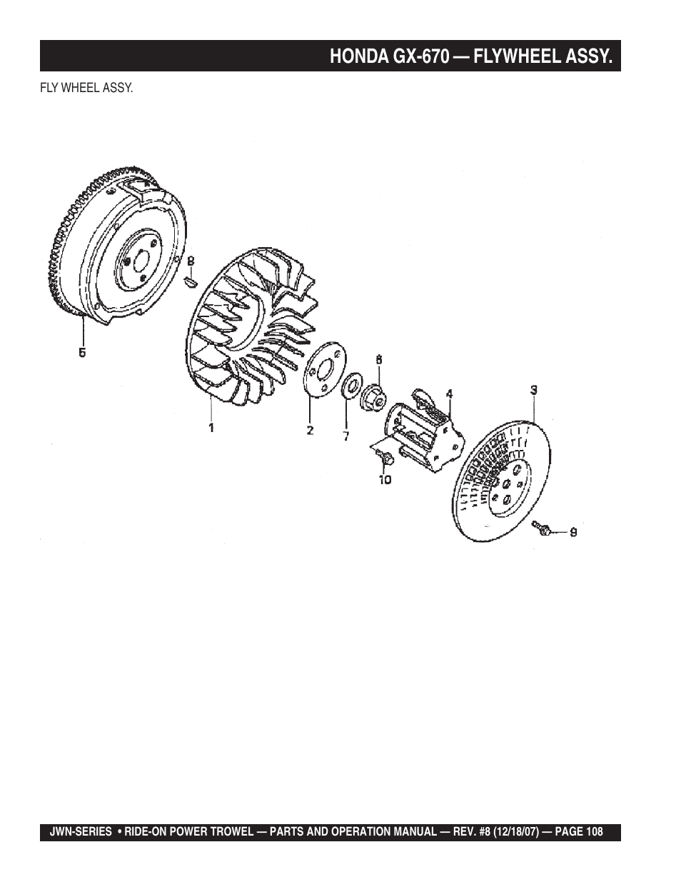 Honda gx-670 — flywheel assy | Multiquip JWN User Manual | Page 108 / 124