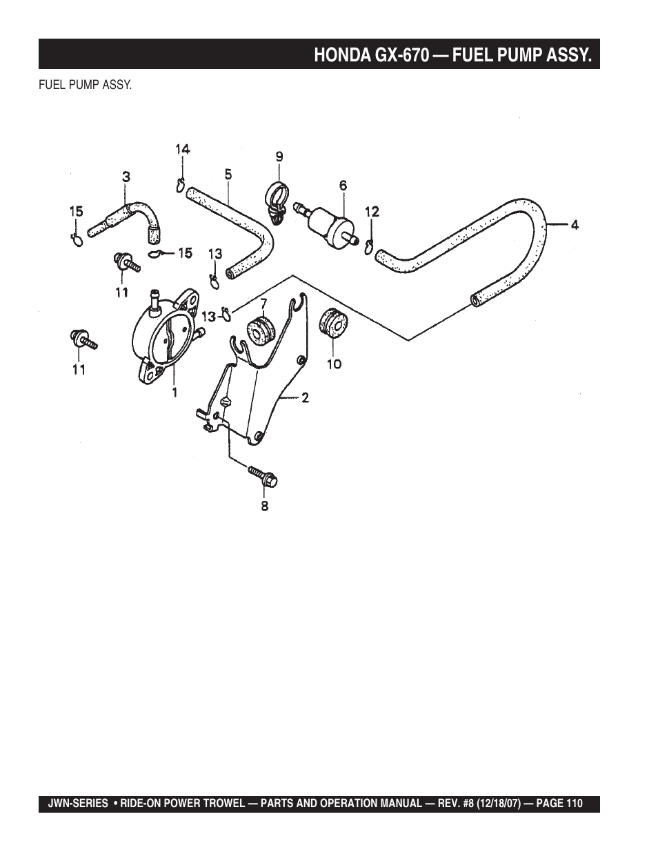 Honda gx-670 — fuel pump assy | Multiquip JWN User Manual | Page 110 / 124