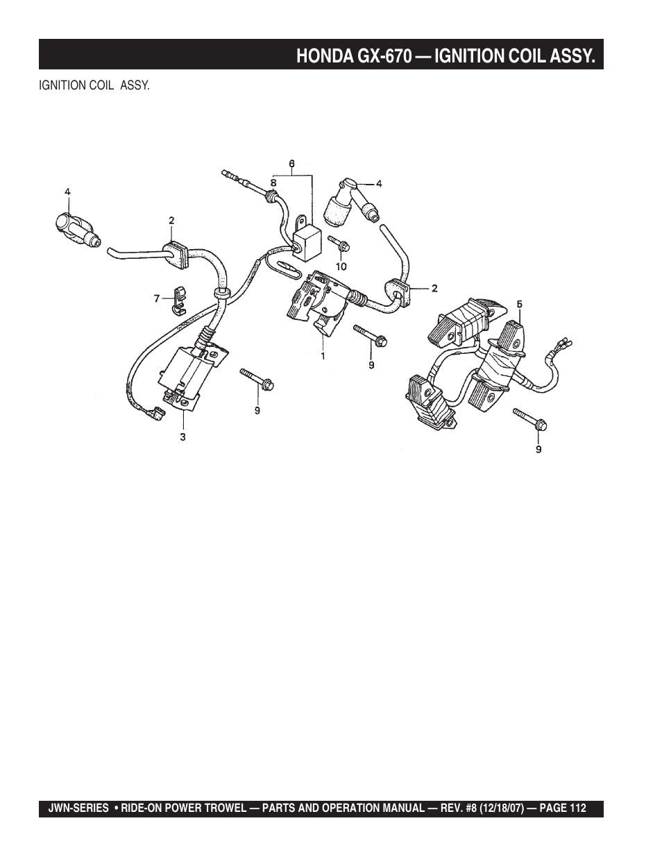 Honda gx-670 — ignition coil assy | Multiquip JWN User Manual | Page 112 / 124