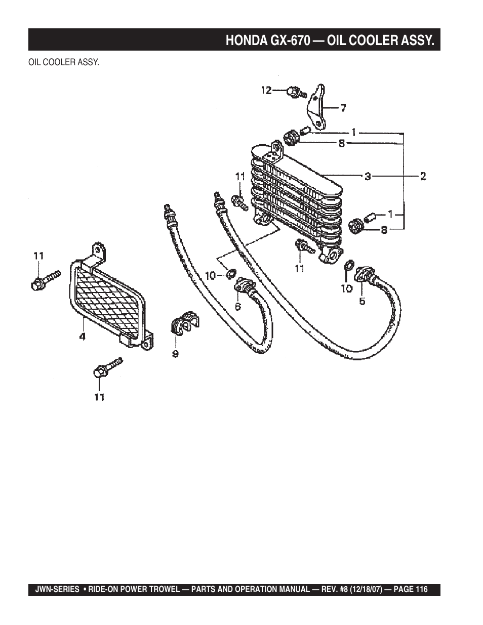 Honda gx-670 — oil cooler assy | Multiquip JWN User Manual | Page 116 / 124