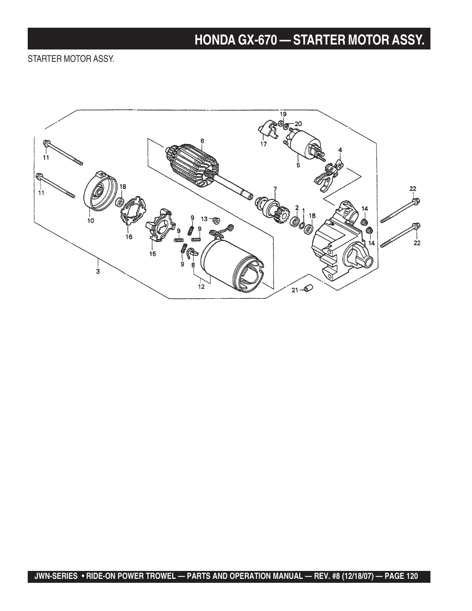 Honda gx-670 — starter motor assy | Multiquip JWN User Manual | Page 120 / 124