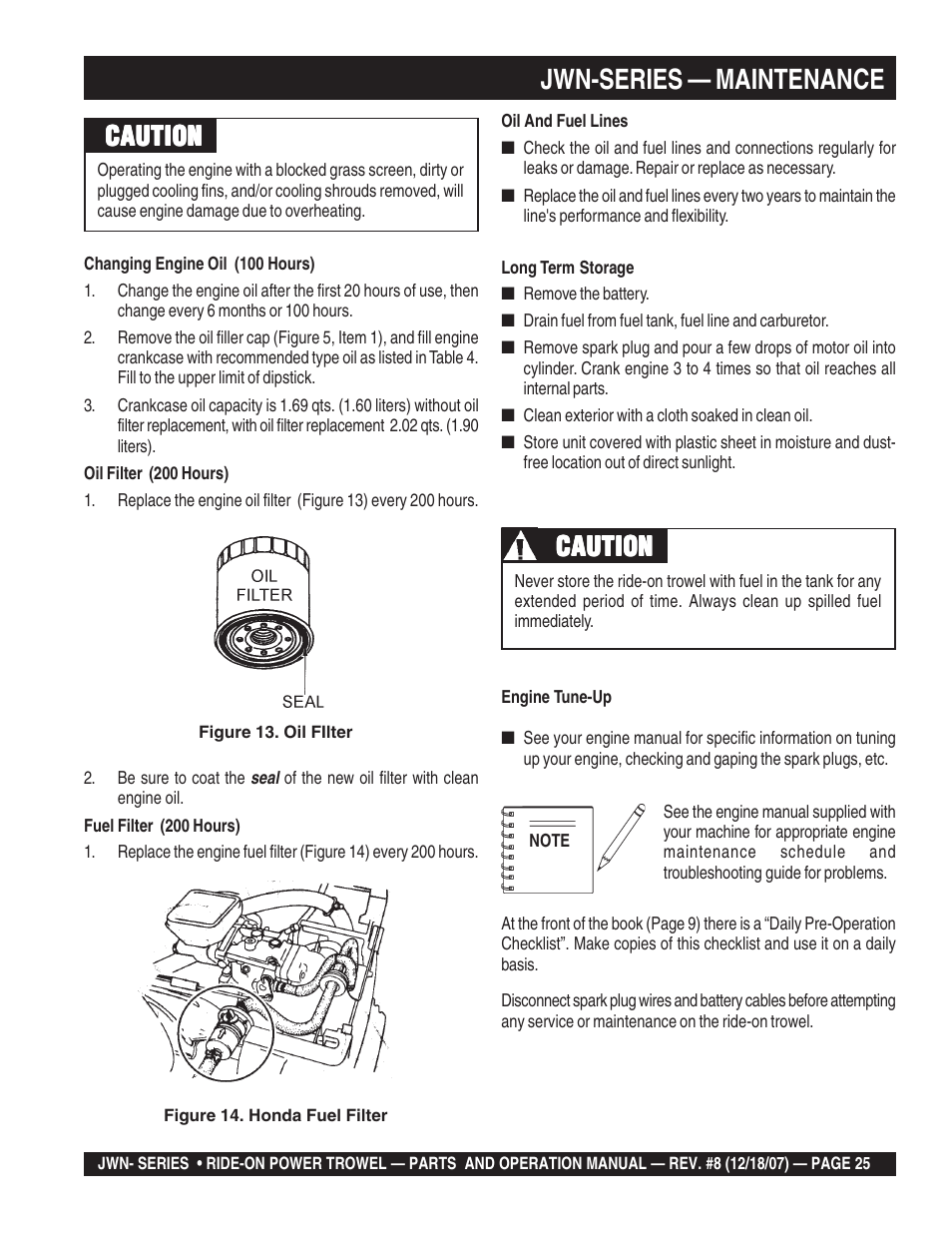 Jwn-series — maintenance, Caution | Multiquip JWN User Manual | Page 25 / 124