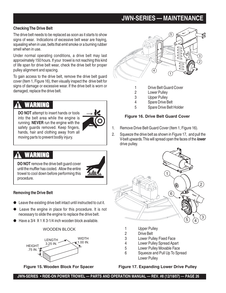 Jwn-series — maintenance, Warning | Multiquip JWN User Manual | Page 26 / 124