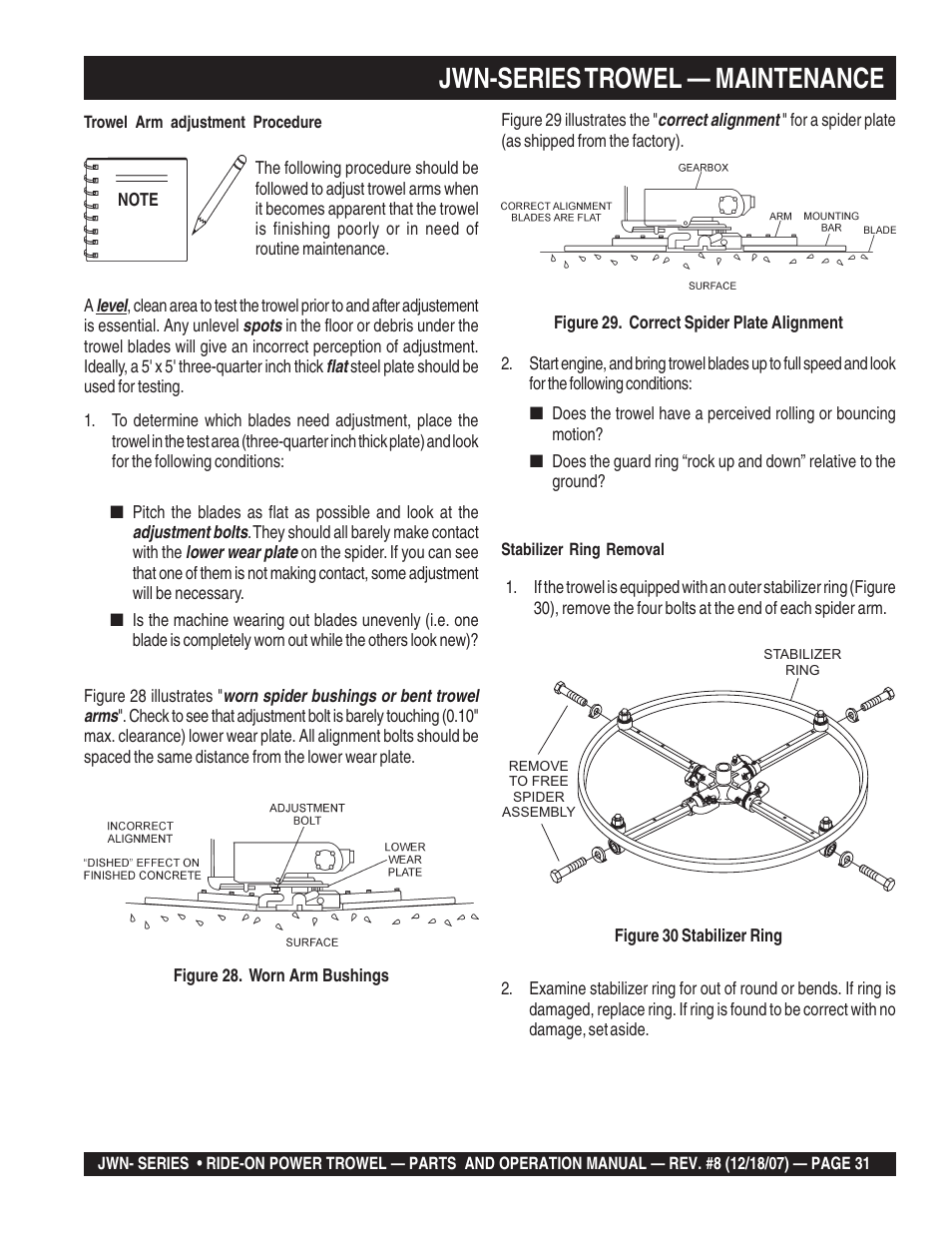 Jwn-series trowel — maintenance | Multiquip JWN User Manual | Page 31 / 124