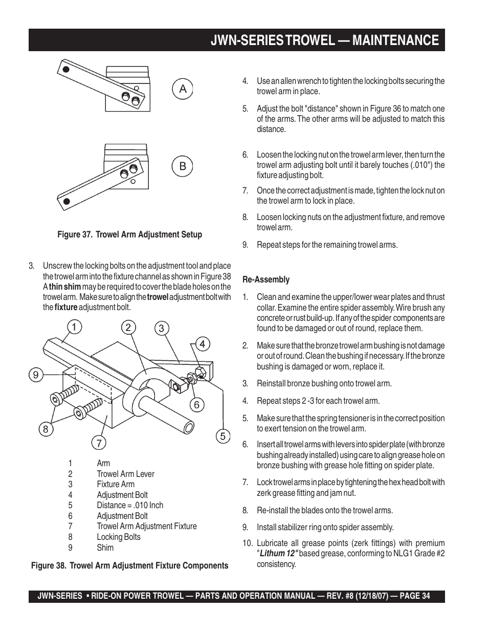Jwn-series trowel — maintenance | Multiquip JWN User Manual | Page 34 / 124