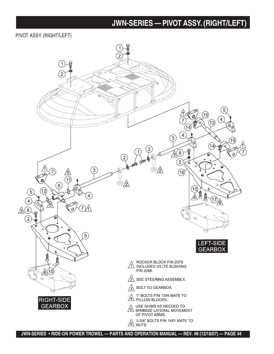 Jwn-series — pivot assy. (right/left) | Multiquip JWN User Manual | Page 44 / 124