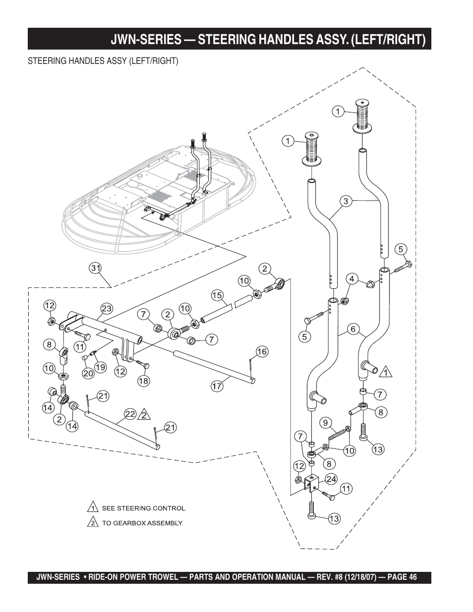 Jwn-series — steering handles assy. (left/right) | Multiquip JWN User Manual | Page 46 / 124