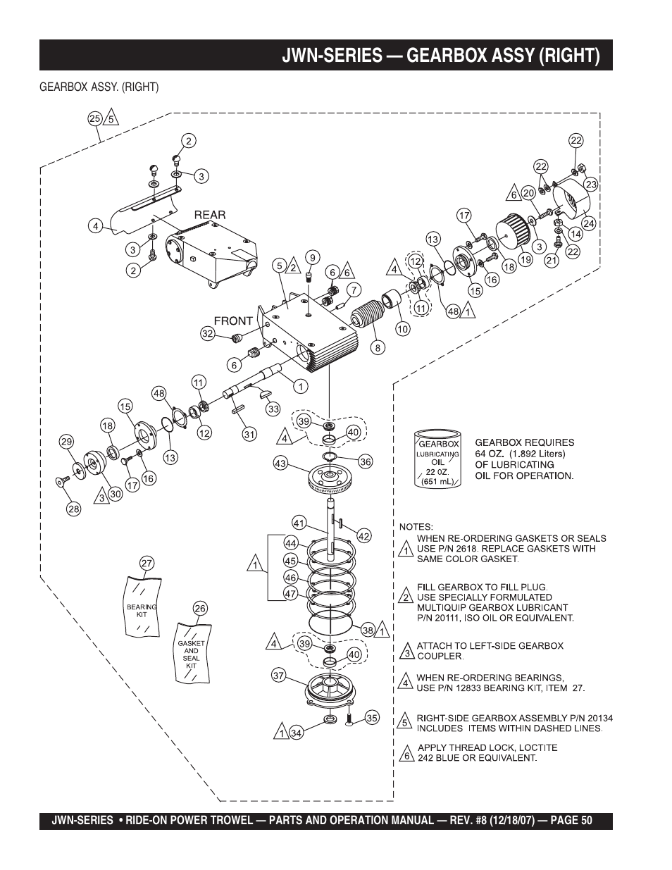 Jwn-series — gearbox assy (right) | Multiquip JWN User Manual | Page 50 / 124