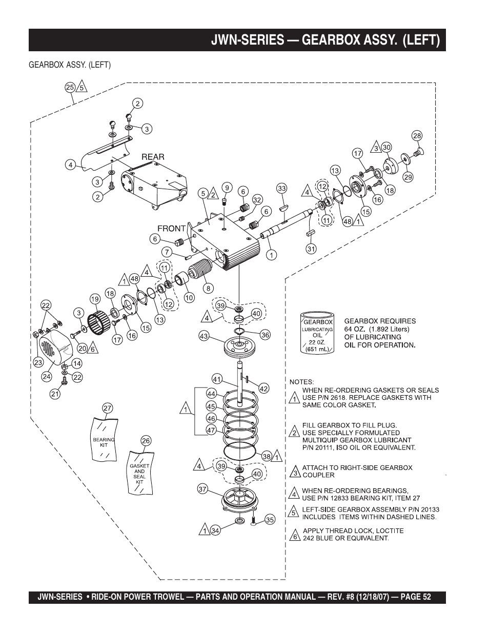 Jwn-series — gearbox assy. (left) | Multiquip JWN User Manual | Page 52 / 124