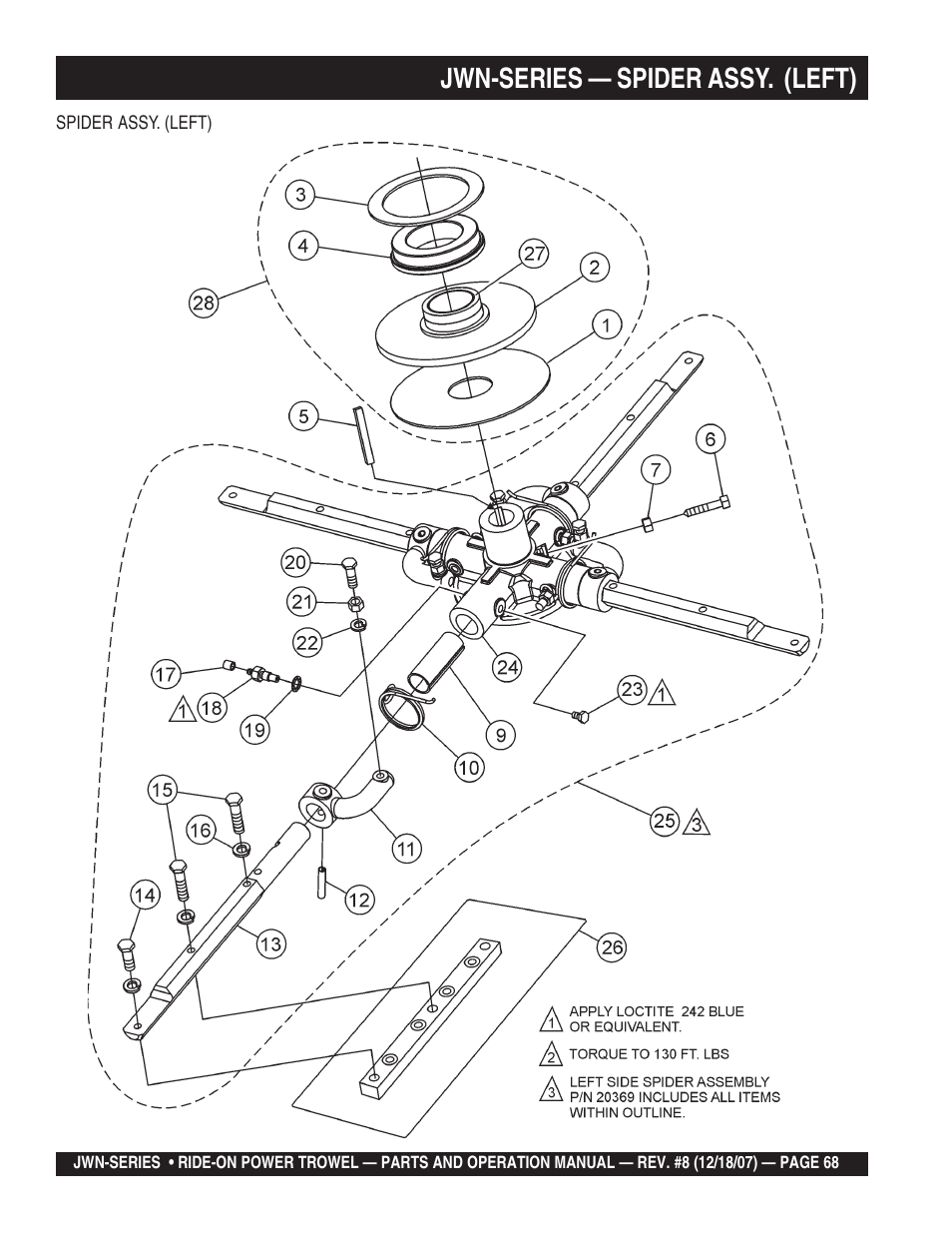 Jwn-series — spider assy. (left) | Multiquip JWN User Manual | Page 68 / 124