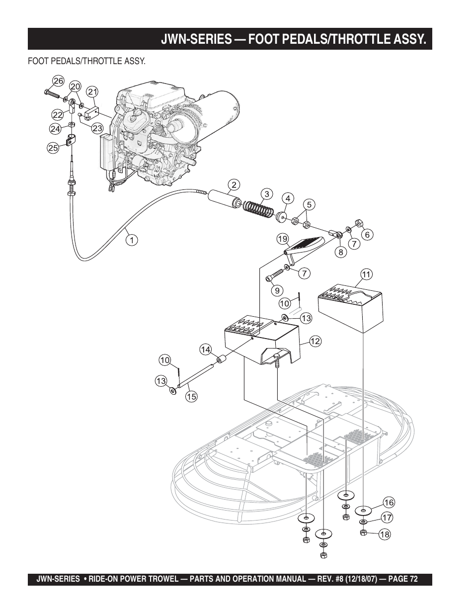 Jwn-series — foot pedals/throttle assy | Multiquip JWN User Manual | Page 72 / 124