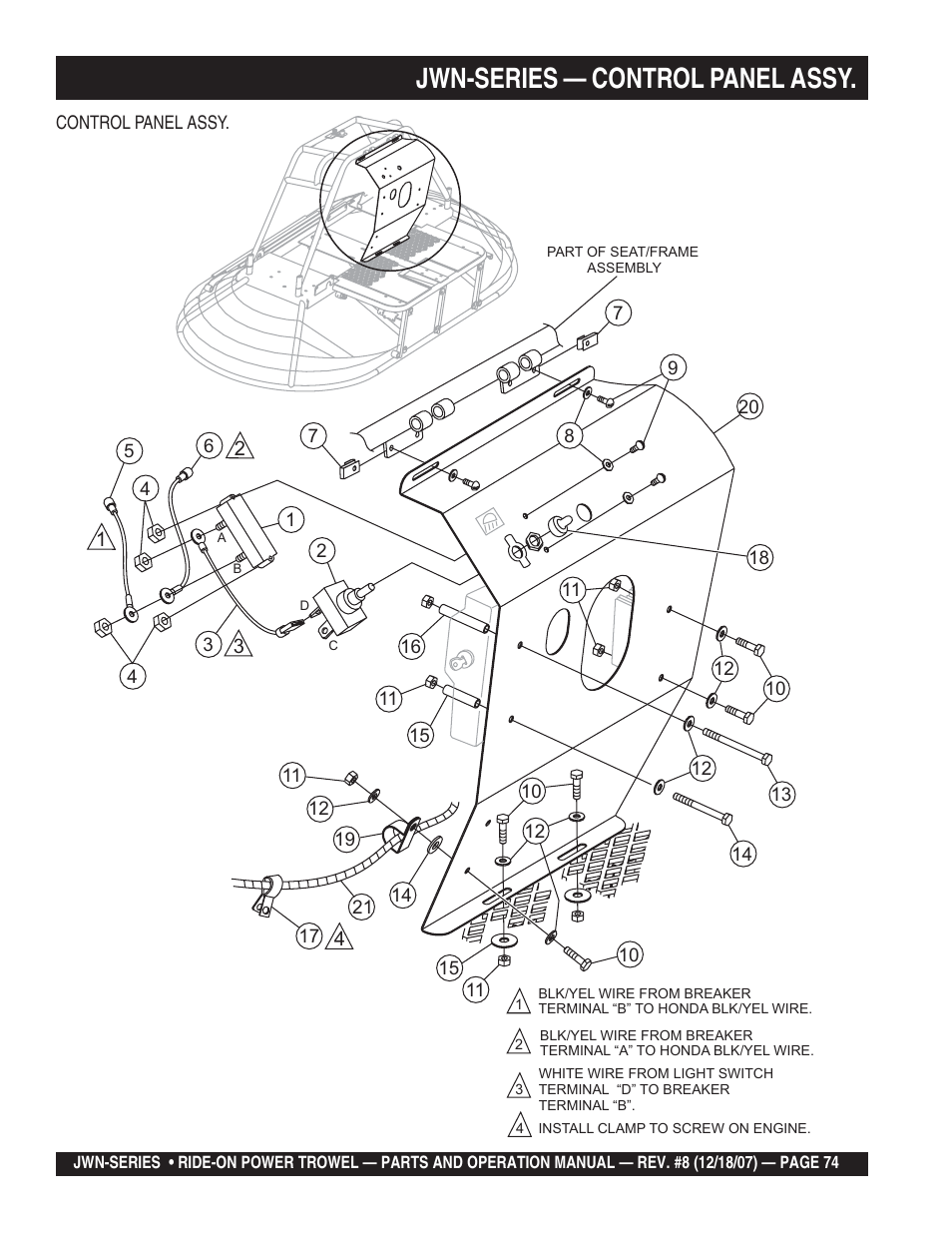 Jwn-series — control panel assy | Multiquip JWN User Manual | Page 74 / 124