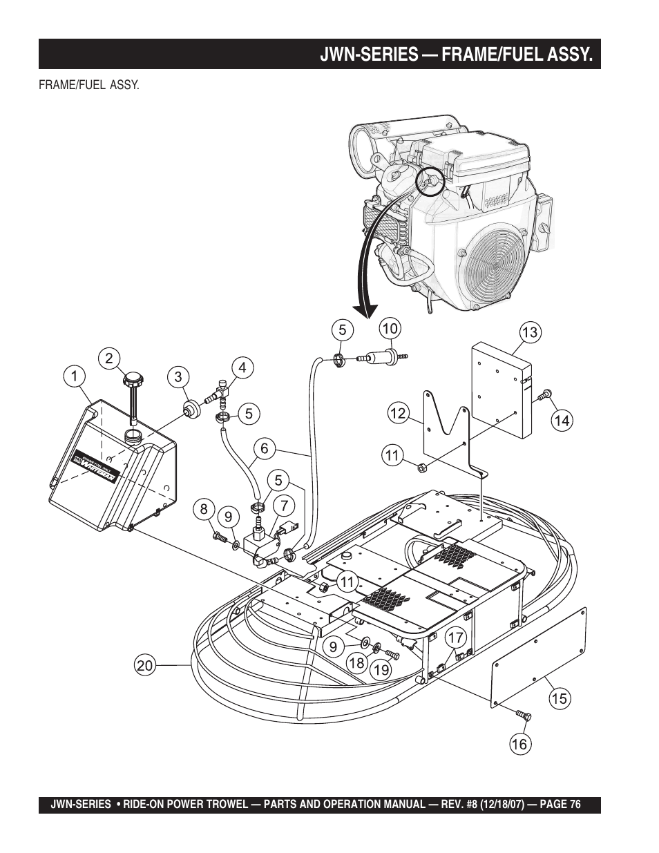 Jwn-series — frame/fuel assy | Multiquip JWN User Manual | Page 76 / 124