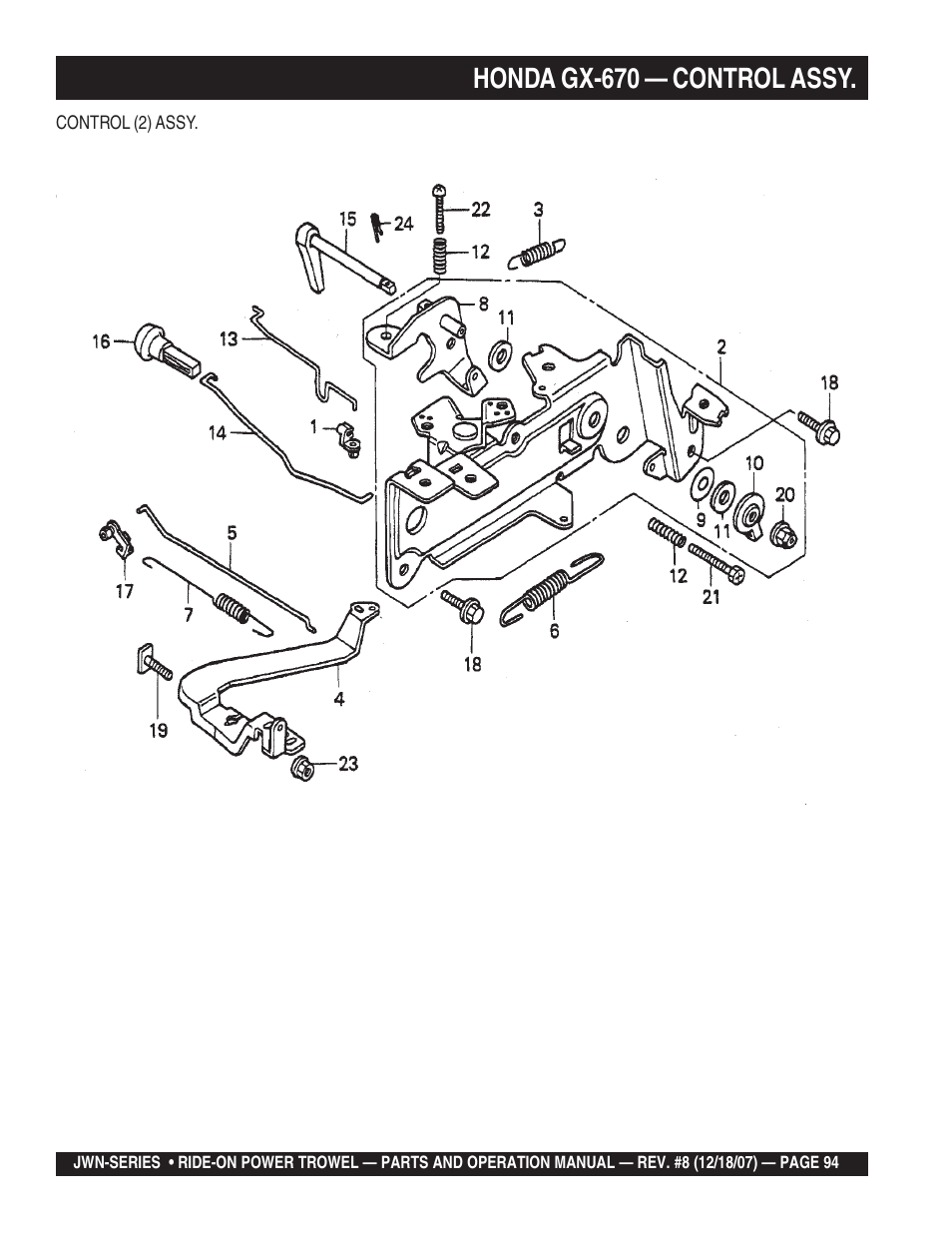 Honda gx-670 — control assy | Multiquip JWN User Manual | Page 94 / 124
