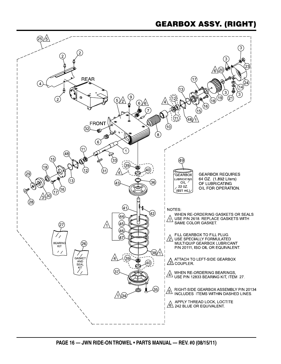 Gearbox assy. (right) | Multiquip JWN24HSCSL User Manual | Page 16 / 86