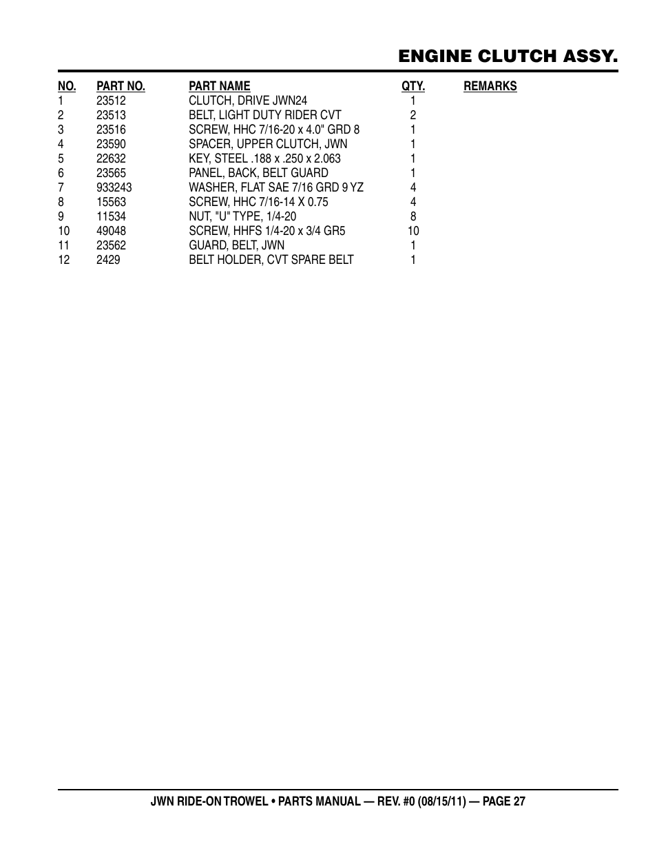 Engine clutch assy | Multiquip JWN24HSCSL User Manual | Page 27 / 86