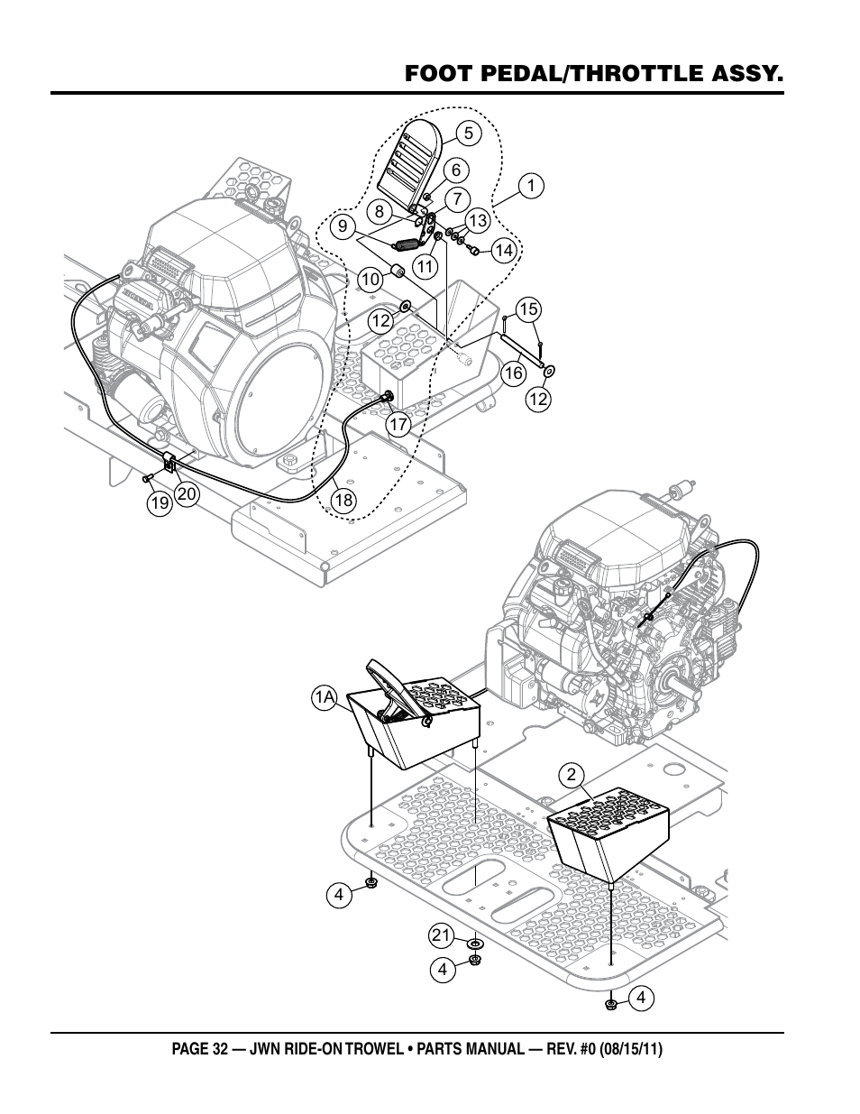 Foot pedal/throttle assy | Multiquip JWN24HSCSL User Manual | Page 32 / 86