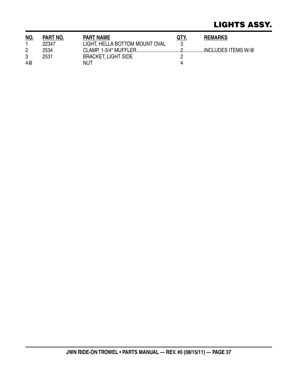 Lights assy | Multiquip JWN24HSCSL User Manual | Page 37 / 86