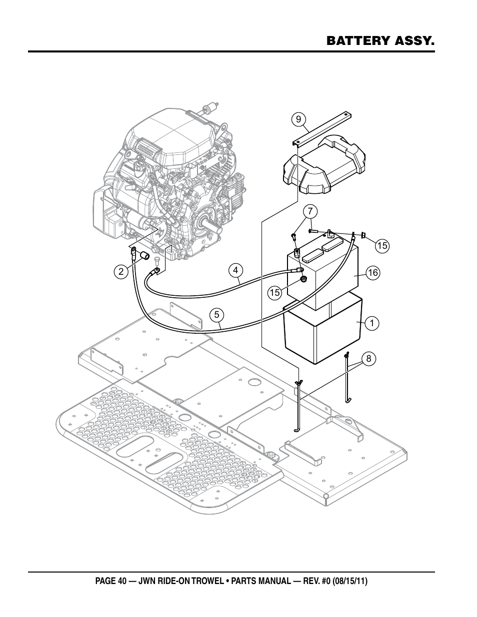 Battery assy | Multiquip JWN24HSCSL User Manual | Page 40 / 86