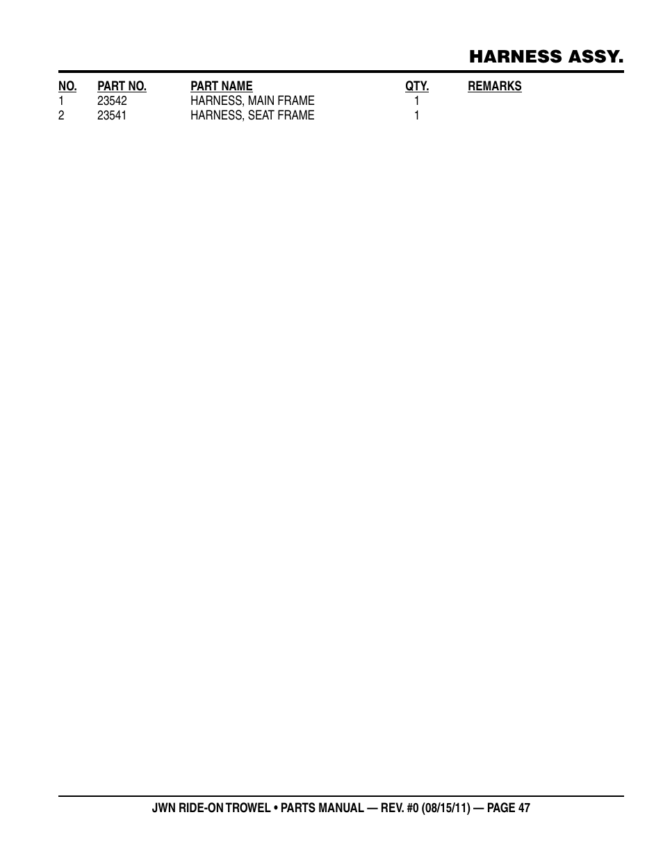 Harness assy | Multiquip JWN24HSCSL User Manual | Page 47 / 86